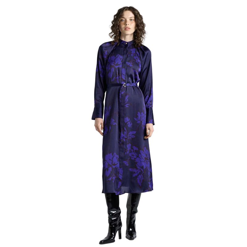 Cue Dark Cobalt Brushwork Floral Gathered Midi Dress image number 0